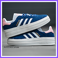 Кросівки жіночі і чоловічі Adidas Gazelle Bold Blue White Pink / кеди Адідас Газелі болд сині білі рожеві