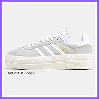 Кросівки жіночі і чоловічі Adidas Gazelle Bold Grey White / кеди Адідас Газелі болд сірі білі