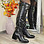 Ботфорти шкіряні жіночі на підборах. Колір чорний. 40 розмір, фото 2