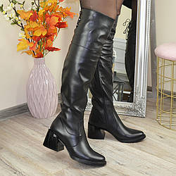 Ботфорти шкіряні жіночі на підборах. Колір чорний. 40 розмір
