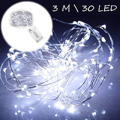 Гірлянда на батарейках крапля роси мідний провід 3 метри 30 LED Dew Drop Cool White