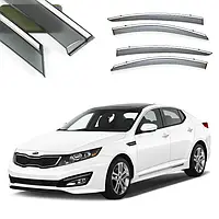 Дефлекторы окон с хром молдингом, ветровики Kia Optima K5 2010-2014 (AVTM)