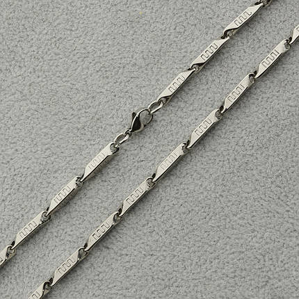Мужская цепочка серебристая с узором нержавеющая медицинская сталь Stainless Steel длина 60 см ширина 3 мм, фото 1
