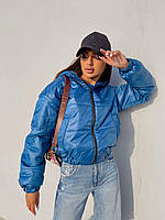 Демісезонна стильна жіноча курточка з капюшоном (Розміри S (42-44), M (46), L (48)), Синя