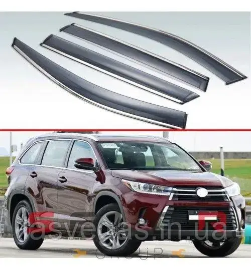 Дефлектори вікон із хром молдингом, вітровики Toyota Highlander 2014-2020, фото 1