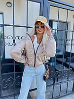 Демісезонна стильна жіноча курточка з капюшоном (Розміри S (42-44), M (46), L (48)), Бежева