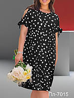 Женское платье штапель чёрное с белым короткий рукав з поясом размер 52
