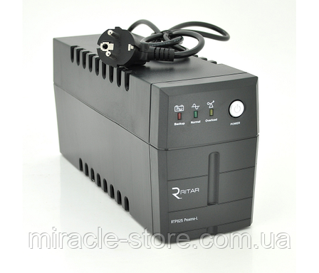 ИБП Ritar RTP625 (375W) Proxima-L, LED, AVR, 2st, 2xUNIVERSAL socket, 1x12V7Ah, plastik Case, фото 2