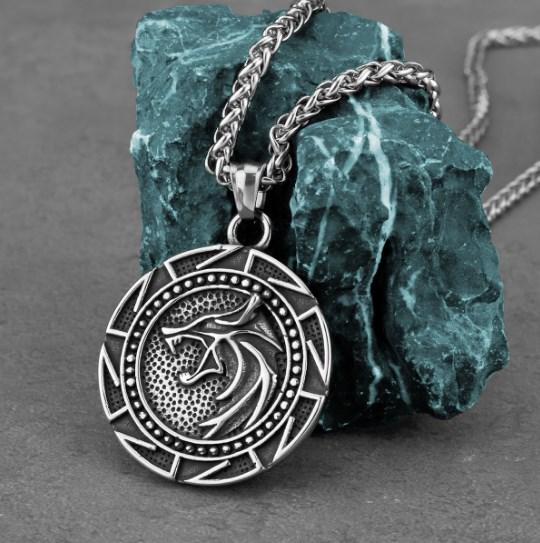 Кулон із ланцюжком чоловічий амулет підвіска вовк двосторонній, фото 1