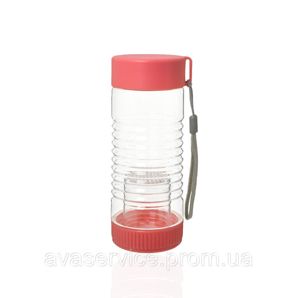 Пляшка пластикова 450ml із заварником для ягід і соку та чаю колір рожевий