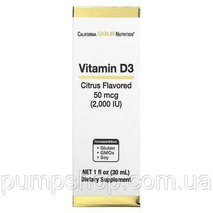 Вітамін D3 California Gold Nutrition Vitamin D3 2000 IU 30 мл, фото 2