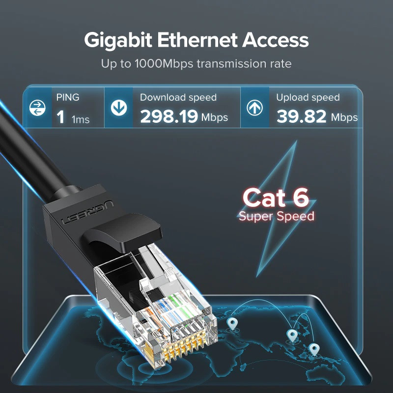 Сетевой кабель для интернета патч-корд Ugreen Cat6 UTP Ethernet Cable 0.5m (черный) - фото 7 - id-p1928178703