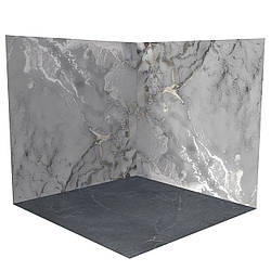 Фон вініловий 3D для фотографії, сіра мармурова стіна, підлога світлий мармур і темний камінь, 50×50 см, №58250