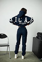 Хит! Тёплый женский костюм CHICAGO на флисе худи штаны Чикаго тёмно-синий S-M 42/44 L-XL 46/48