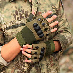 Рукавички тактичні з посиленим протектором та відкритими пальцями, Зелені , L / Безпальні рукавички