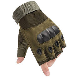 Перчатки тактичні з посиленим протектором та відкритими пальцями, Зелені, XL / Безпальні рукавички