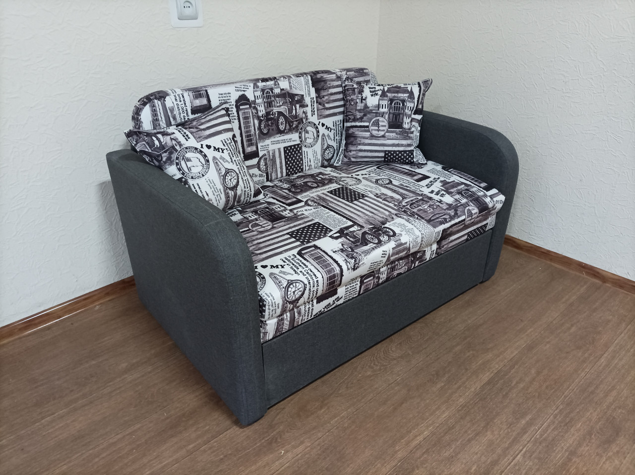 Розкладний диван Ельф-147 спальне місце 130х195 см принт+сірий в основі