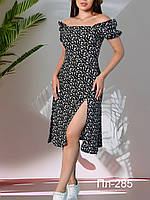 Літня молодіжна сукня штапель у чорному кольорі в квіточку розмір 44  довжина міді