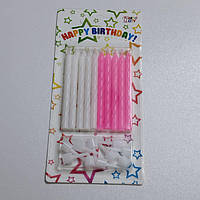 Свічки для торта спіральки маленькі біло-рожеві 10шт