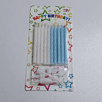 Свічки для торта спіральки маленькі біло-блакитні 10шт