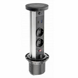 Подовжувач GTV CAMINO на 2 розетки + USB, Type-C, Бездротова зарядка WC 10W Чорна