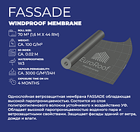 Мембранная ветрозащитная 100г/м2 (1,6м x 44м) "FASSADE"/// EuroRoof (Испания)