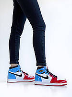 Женские кроссовки Nike Air Jordan 1 White Blue Red Black