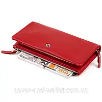 Красный тонкий женский кошелек на две молнии из натуральной кожи ST 022