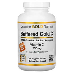 Gold C буферизовані капсули з вітаміном С аскорбат натрію California Gold Nutrition 750 мг 240 вегетаріанських капсул