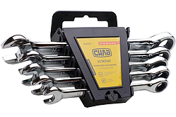 Набір Ключів Рожково-накидних із тріскачкою 10-17 мм 5 шт (планшет) CrV