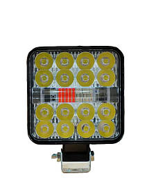 Фара LED квадратна 48W 6000K + Червоно-синій стробоскоп (16 діодів) (8.5 см х 8.5 см х 1,5 см) Mini