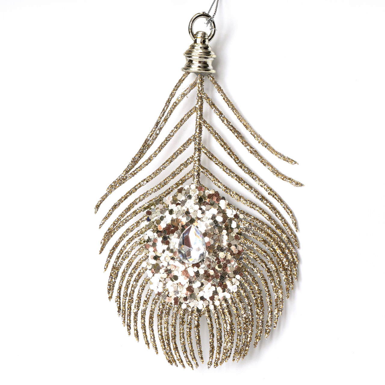 Ялинкова іграшка перо павича, 15 см, шампань, пластик (004829), фото 1