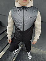 Чоловіча жилетка Nike сіра осінна весняна без капюшона, Демісезонна сіра безрукавка плащівка Найк