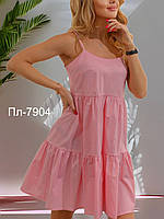 Легкий літній сарафан на брительках рожевий у горошок розмір 36   38     40   (на  укр 42 -44-46)