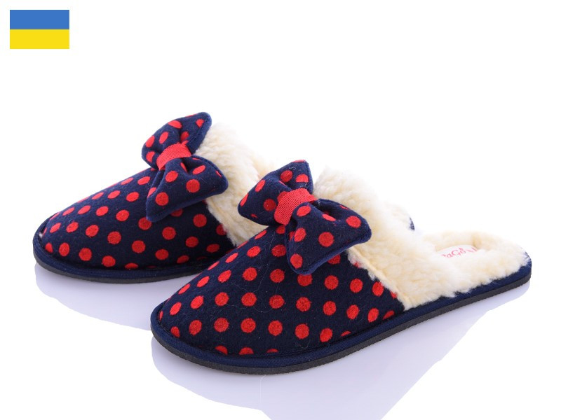 Капці жіночі закриті пальчики на овчині теплі, горох бантик сині, фото 1