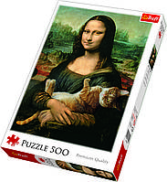 Пазли - (500 елм.) - "Мона Лиза и дремляющий котенка"