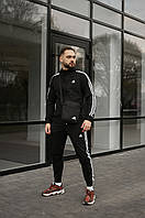 Мужской черный спортивный костюм Adidas на змейке осень-весна , Черный костюм Адидас Штаны и Кофта + Бар trek