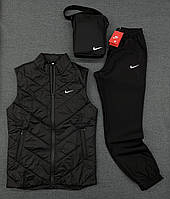 Демисезонный комплект Nike черный Жилетка +Штаны +Барсетка, Черный костюм плащевка Найк с жилеткой осень trek