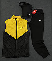 Комплект Nike желто-черный Жилетка +Штаны +Барсетка , Демисезонный костюм плащевка Найк с жилеткой осень trek
