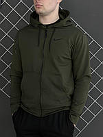 Мужская спортивная кофта Nike цвета хаки на молнии осенняя весенняя, Демисезонная кофта Найк хаки с капю trek
