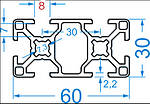 30х60 / т-слот / 495мм  / Верстатний профіль / без покриття