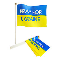 Прапор України, 14х21 см, на паличці, "PRAY FOR UKRAINE", Арт.44178