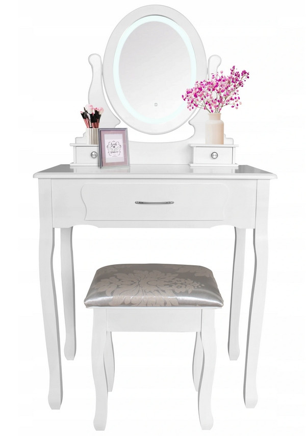 Туалетний столик з LED підсвічуванням Chomik белый матовый 71 x 135 x 40,5 см + Табурет у комплекті, фото 1