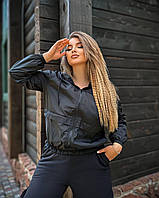 Модна жіноча вітровка чорна з капюшоном великих розмірів