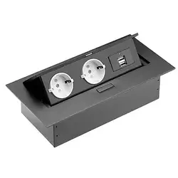 Подовжувач GTV FRENCH 2xUSB, 2 розетки, провід 1,5 м з вилкою Чорний