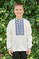 Вышиванка для мальчиков льняная с длинным рукавом, молочная, размеры на рост топ 110 Юрма одяг