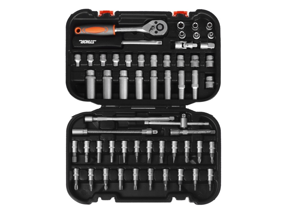 Набір головок торцевих, насадок STHOR : квадрат 1/4" з інструментами [56 Од.] [10/240] - фото 1 - id-p1611119821
