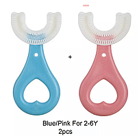 Дитячі дві зубні щітка капа U-подібна 360 градусів Синя та рожева Маленька від 2 - 6 років