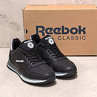 Чоловічі шкіряні кросівки Reebok Classic Leather, чоловічі чорні демісезонні кросівки Рибок