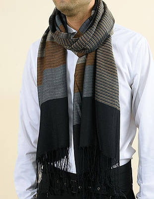 Чоловічий шарф стильний чорно-синій із коричневим смугастий, 180*55 см